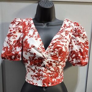 Floral Red and White Women's Top